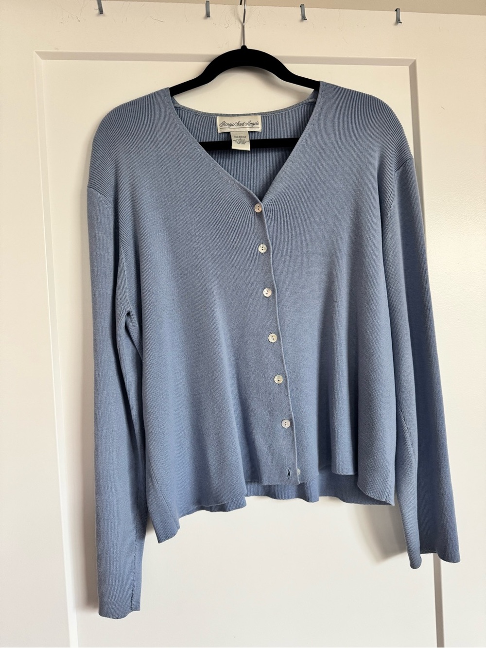 Vintage Giorgio Sant Angelo Blue Button Cardigan w/ Mother of Pearl Buttons